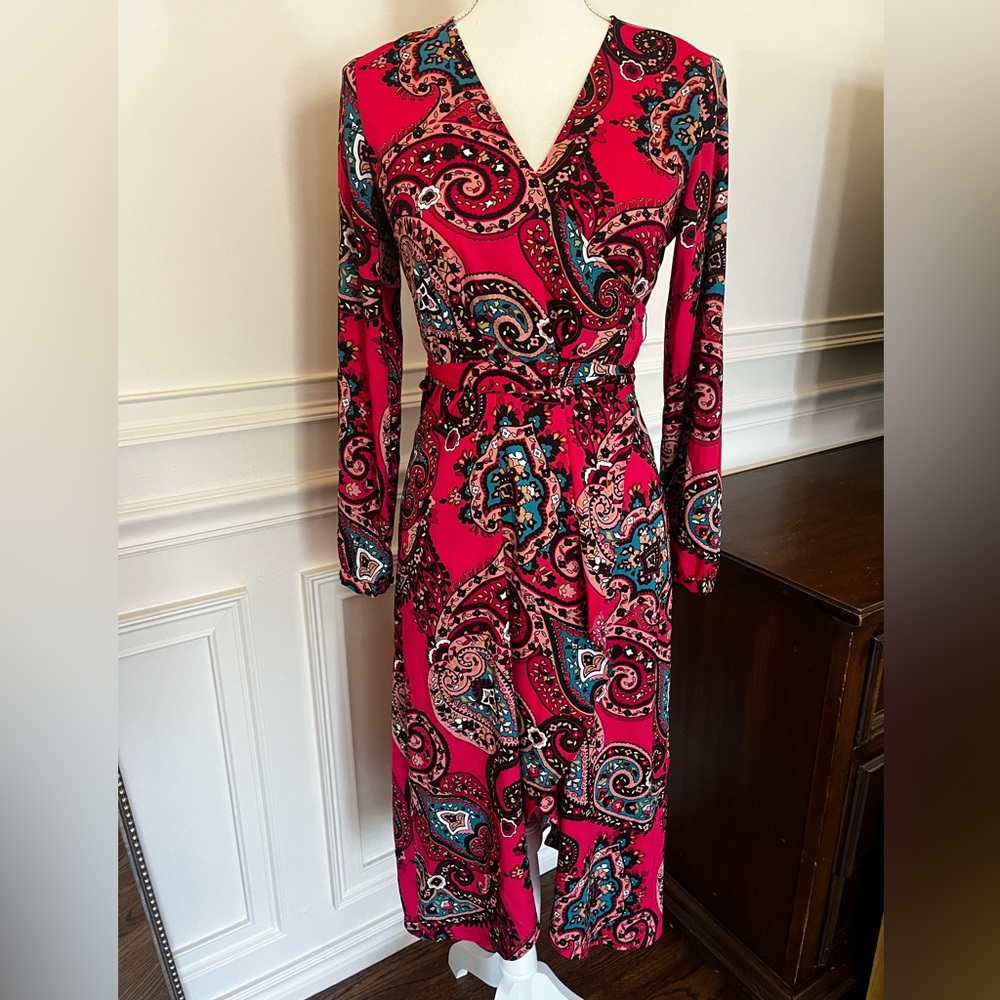 LOFT- Pink Paisley Wrap Dress